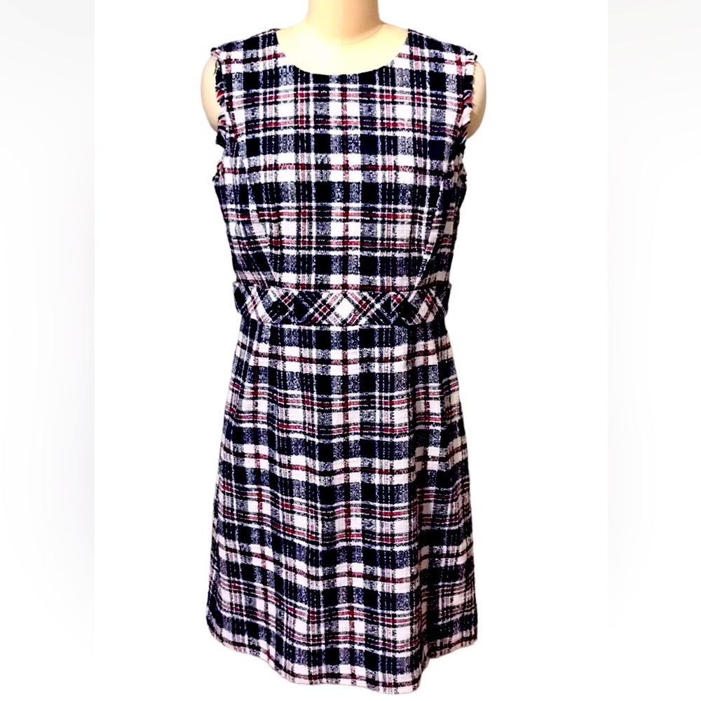 Brooks Brothers Tartan Red, White & Blue Tweed Plaid Sz 10 dress EUC